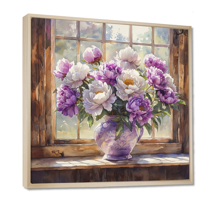 Bouquet de pivoines d'été, Impression encadrée flottante, Crème, crème, H 30 po x l 30 po