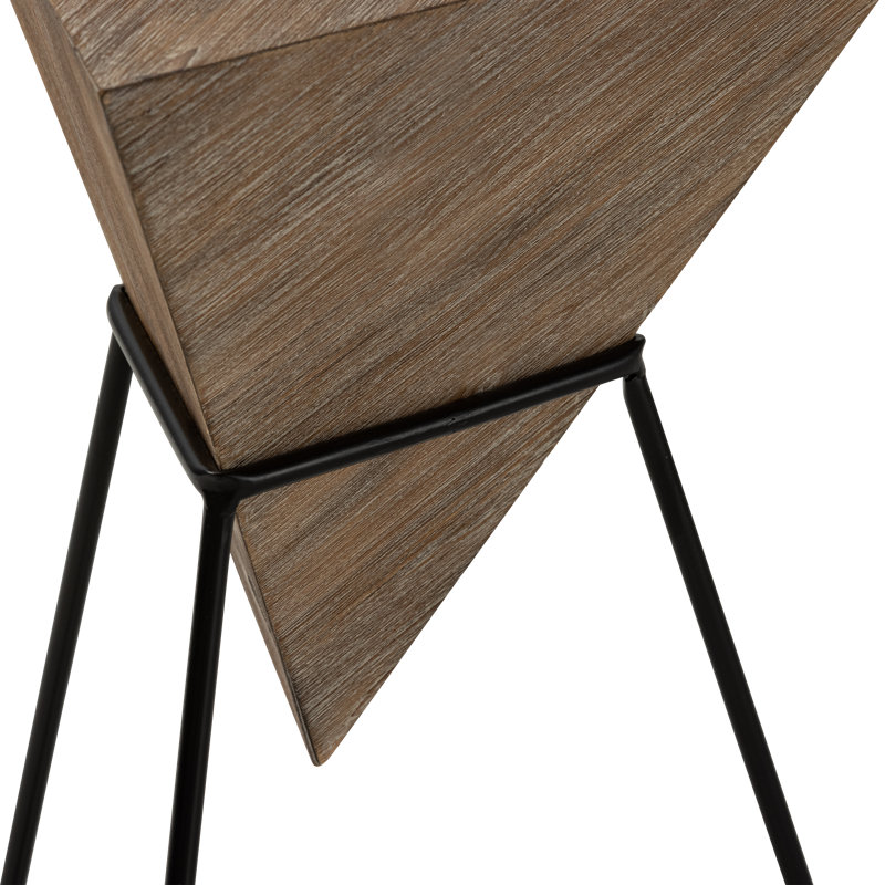 Brown Triangular MDF and Metal Geometric End Table