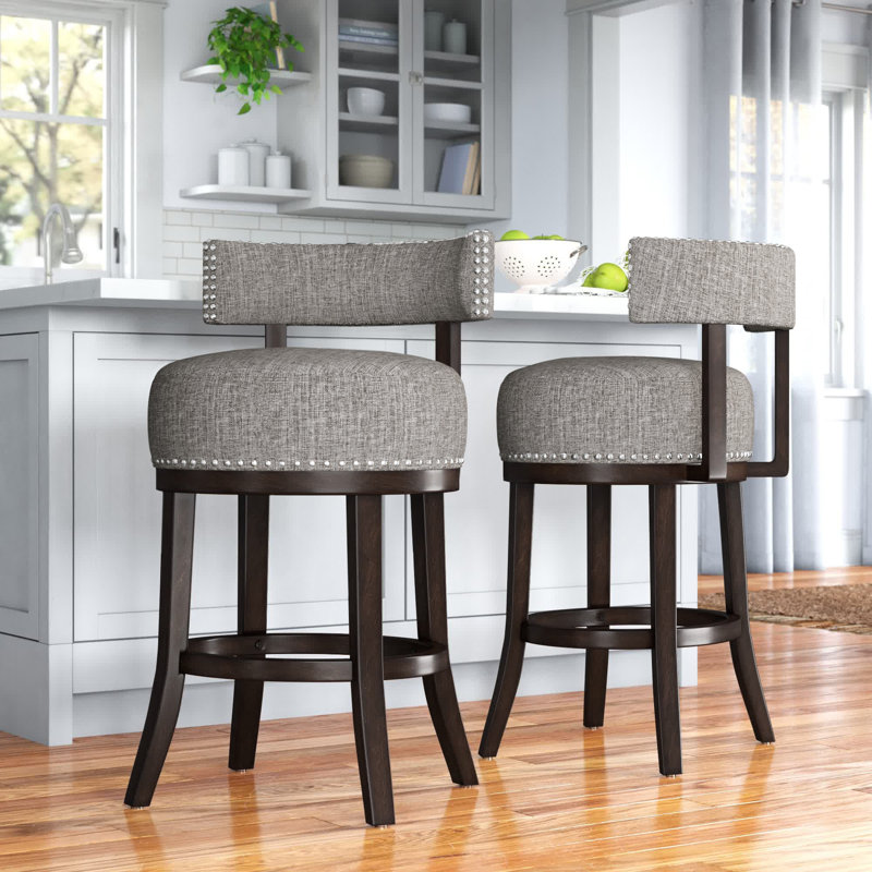 Norden Swivel Upholstered Counter Stool with Solid Wood Frame, Light grey, Counter Stool (25" Seat Height)