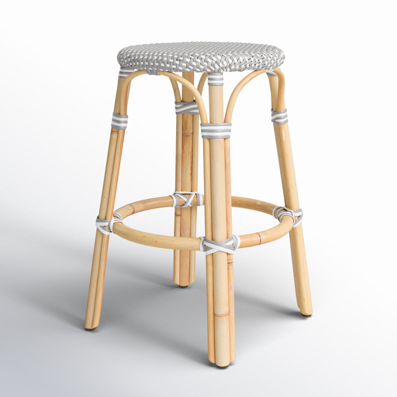 Tobias Rattan Bar Stool & Counter Stool, Counter Stool (24" Seat Height), Gray/White Dot/Natural Rattan Frame