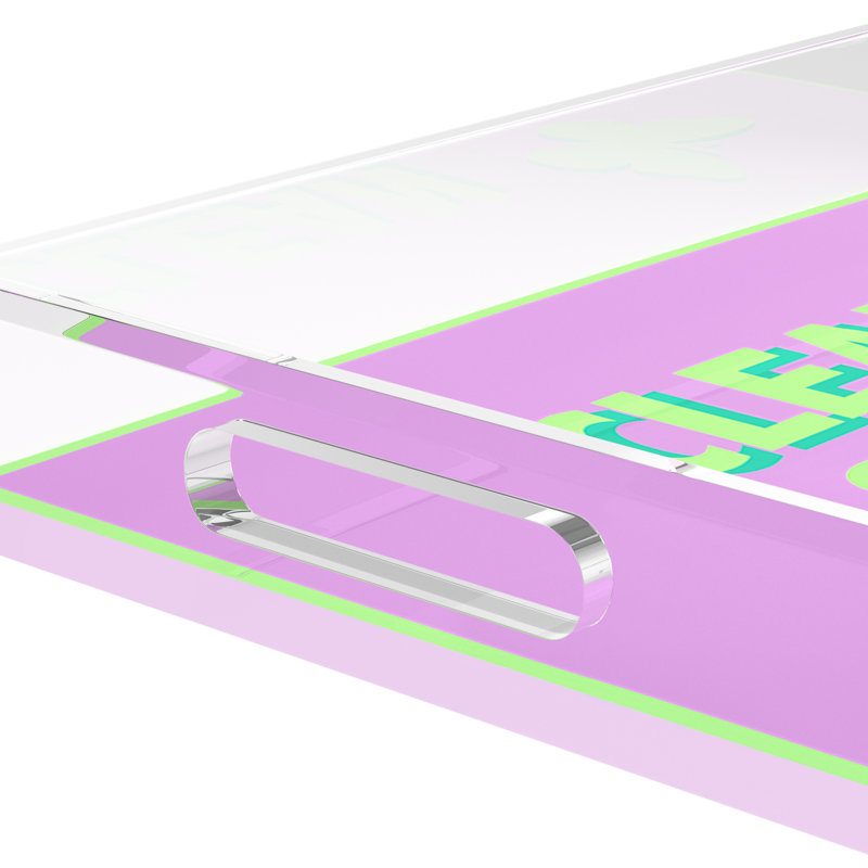 Abstract Decorative Tray, 2" H x 22.5" W x 14.5" D, Lime/Lilac
