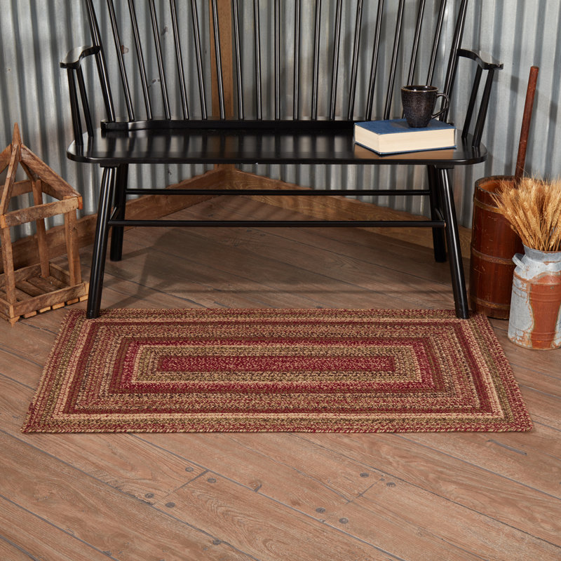 Tapis bourgogne / brun clair / vert olive à motif géométrique Bachet, Rectangle 2 pi 3 po x 4 pi