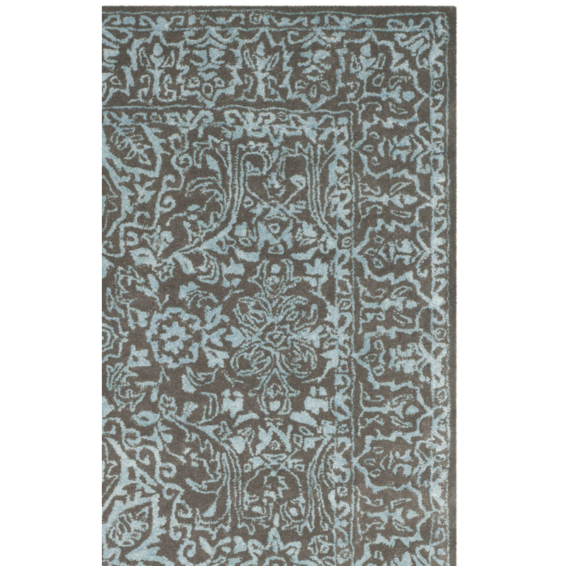 Samaniego Hand Tufted Viscose/Wool Oriental Rug in Blue/Dark Gray, Rectangle 4' x 6'