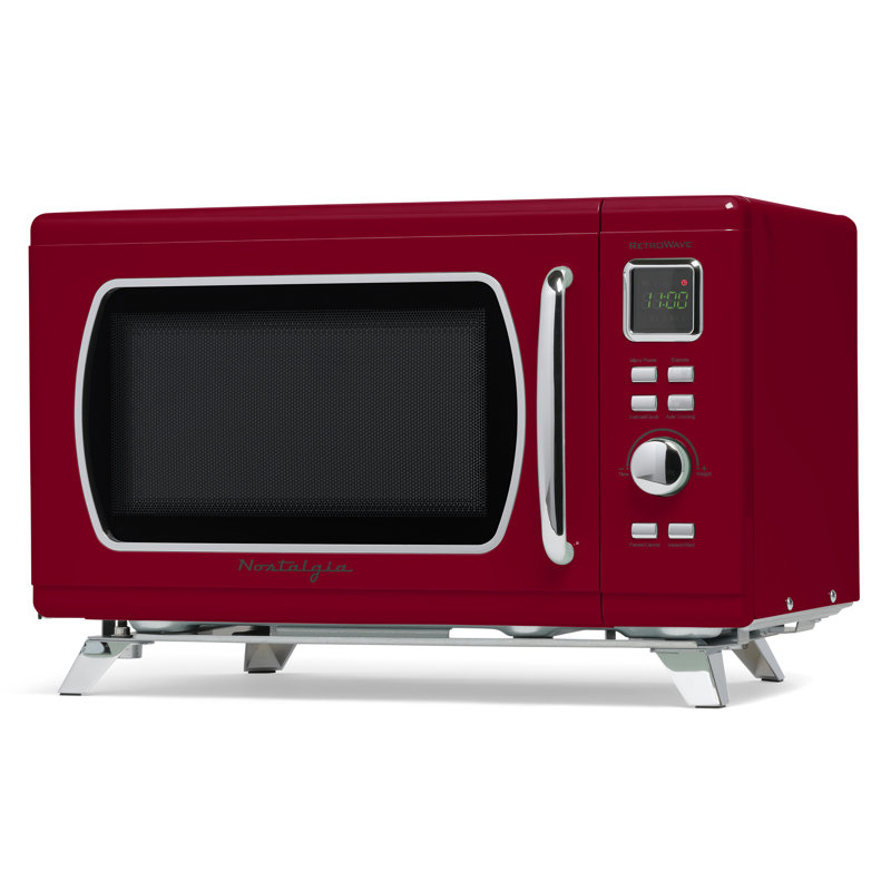 Nostalgia 0.9 Cubic Feet Countertop Microwave, Red