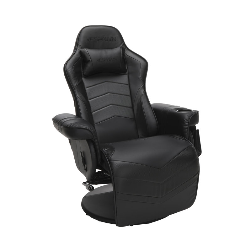 Black Bonded Leather Racing Style Gaming Recliner with Footrest