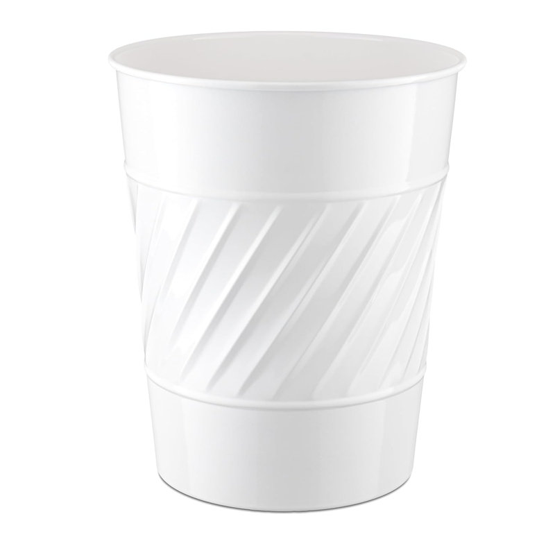 White Wave Embossed Metal Wastebasket Trash Can