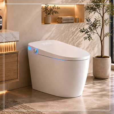Smart Toilet With Bidet Built In, One-piece Bidet Toilet Seat, Auto Flush, Auto Open/Close,Heated Seat, Warm Water and Dry, Adjustable Temp,Remote Control Side Know,V Shape,Built-in Tank