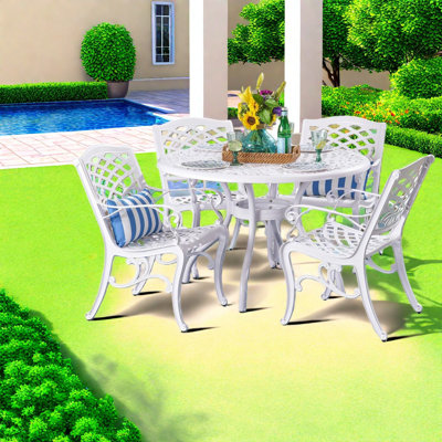Ensembles de salle à manger de patio peu encombrants, repas d'extérieur moderne en aluminium 5 pièces