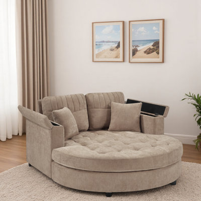 Chaise longue incurvée rembourrée avec accoudoir de rangement, siège capitonné et coussins amovibles