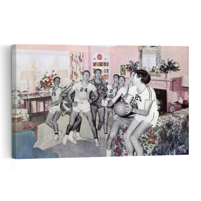 Retro Living Room Basketball Energetic Playful Retro Architecture Wall Art Print