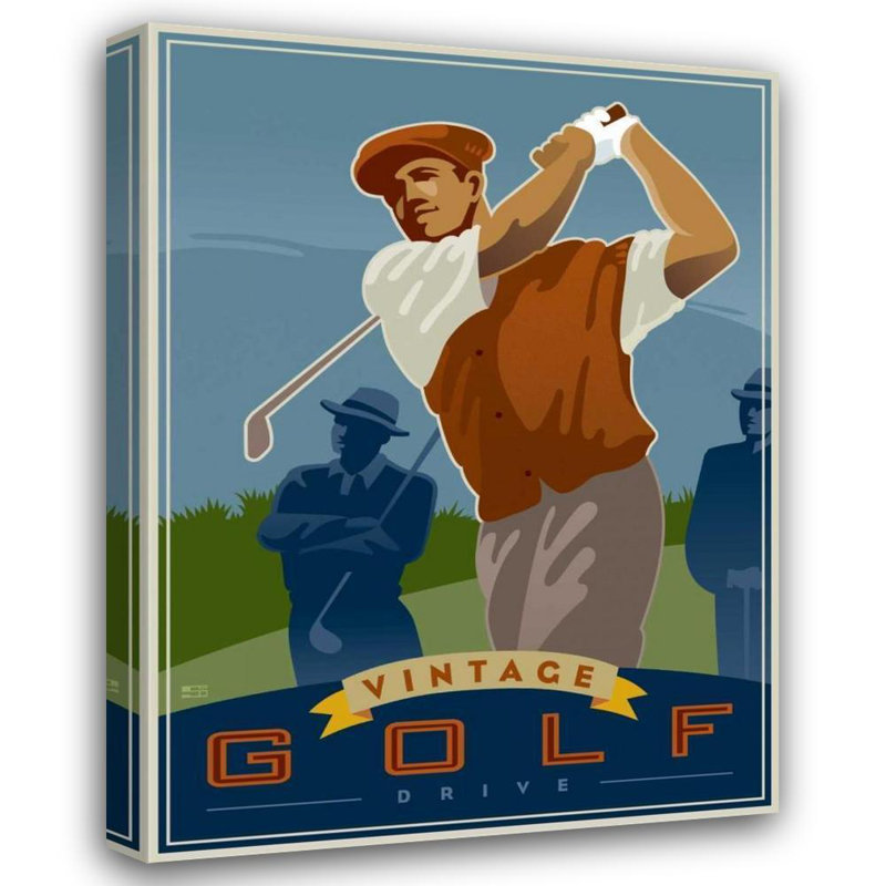Toile tendue avec châssis Trinx Huynh, Si, titrée: Vintage Golf, Drive, H 24 po x l 19 po