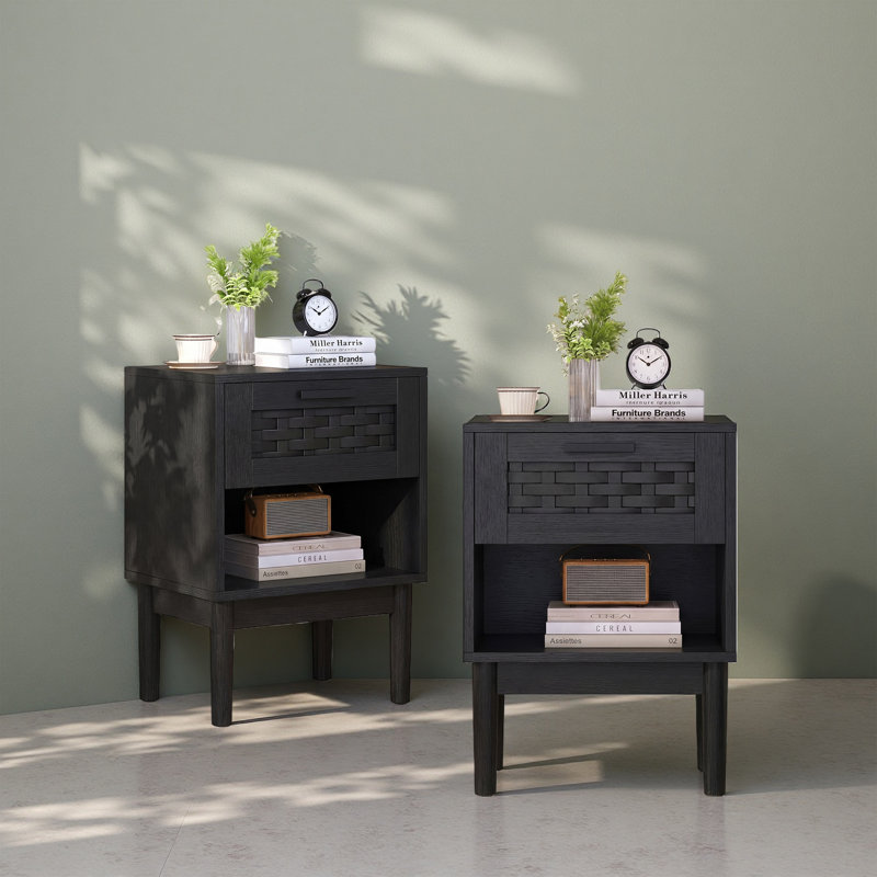 40cm W Manufactured Wood Bedside Table, Black