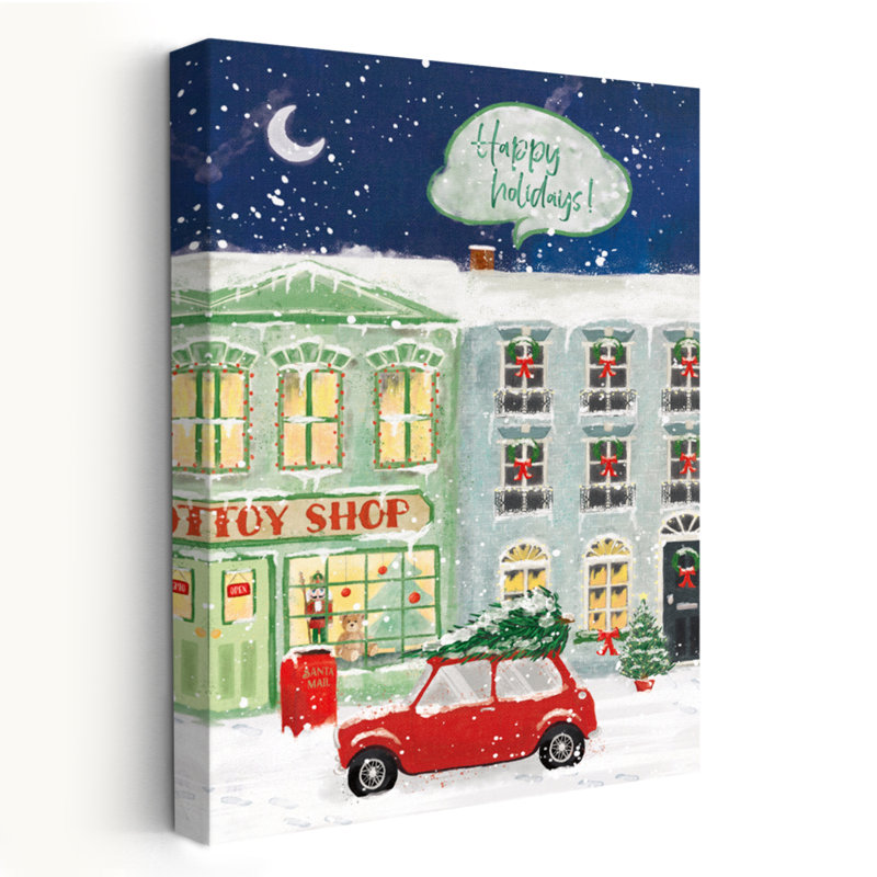 Hometown Holiday III - Blue Cars Christmas Green Art, H 60 po x l 40 po