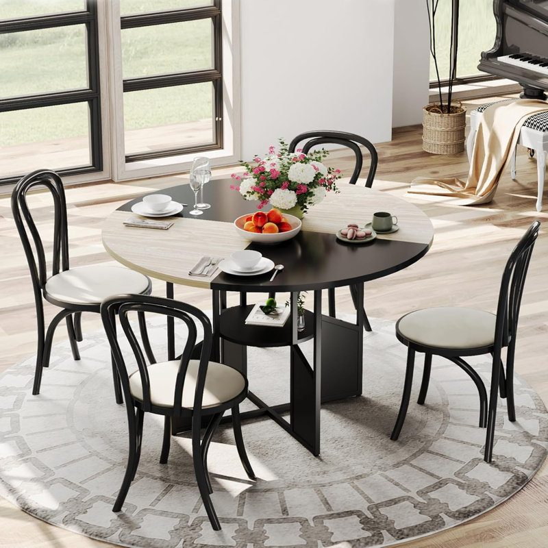 Round Dining Table For 4-6 People, 59 Inch Wood Kitchen & Dining Room Table With Pedestal Base, Adjustable Feet, Space Saving Farmhouse Circle Dinner Table For Living Room