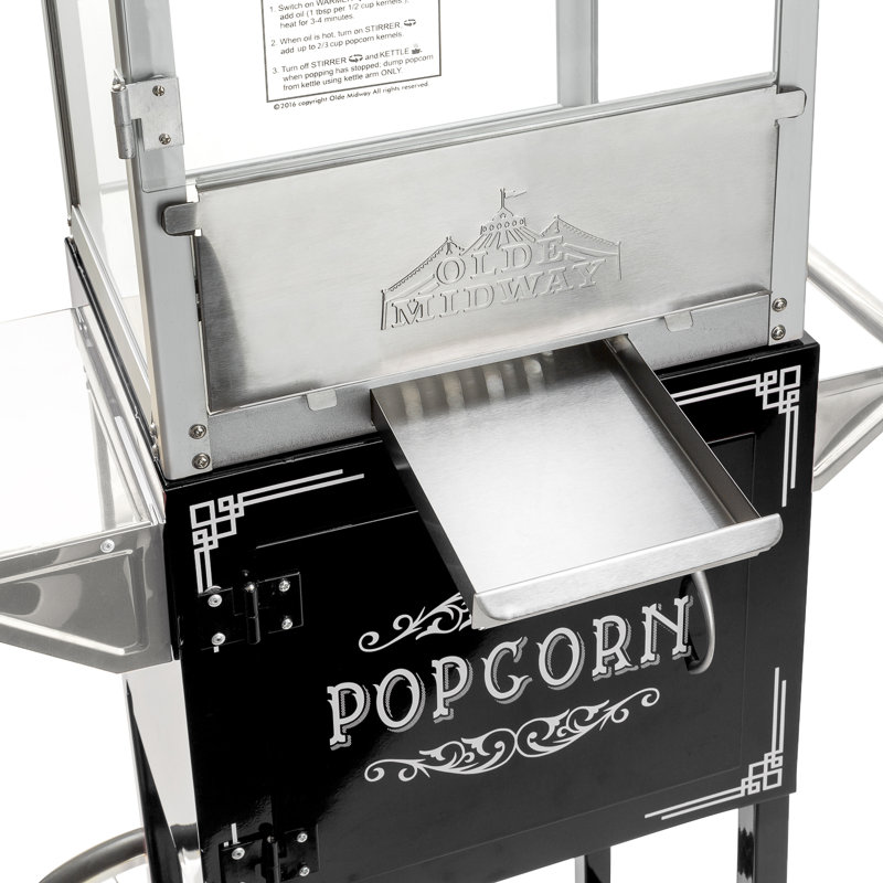 Vintage Black Popcorn Machine with Cart and 10-Ounce Kettle