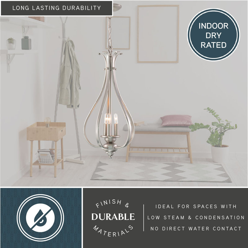 Macalla 3-Light Dimmable Teardrop Lantern Chandelier, Brushed Nickel
