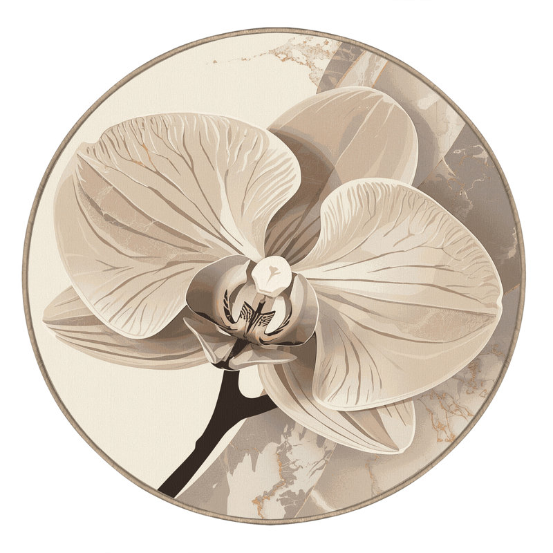 Machine Washable Oyan Orchid Posh & Luxe Marble Rug in Beige – Beige Binding, 4' Round