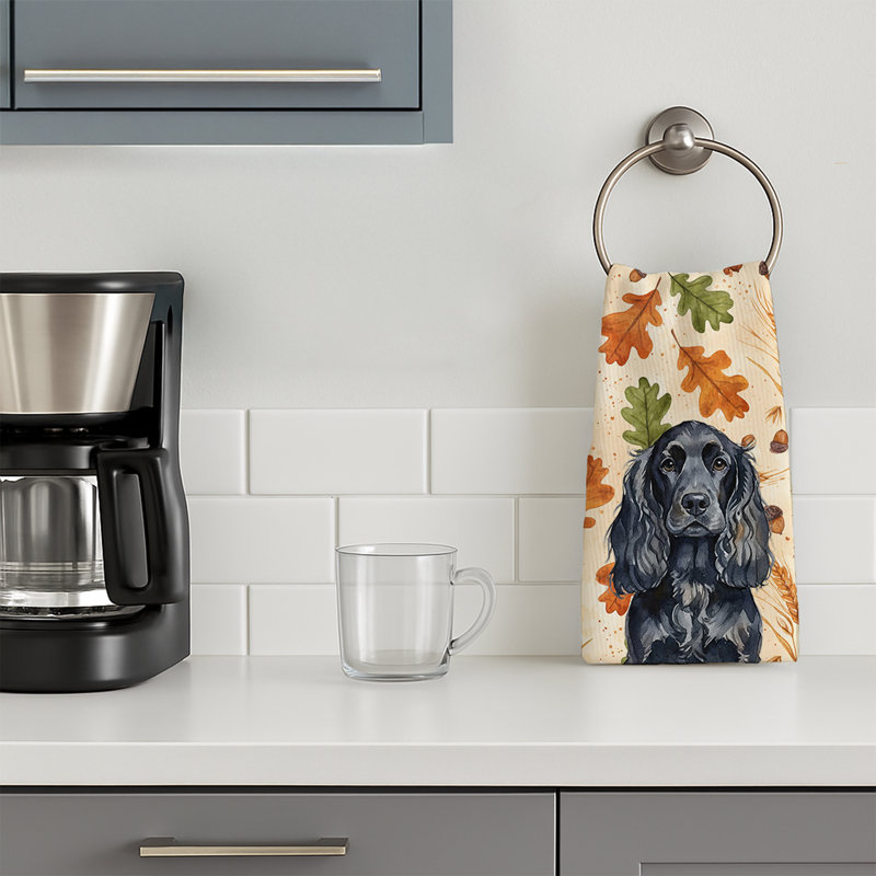Black English Cocker Spaniel Heirloom Fall Kitchen Towel, Black English Cocker Spaniel