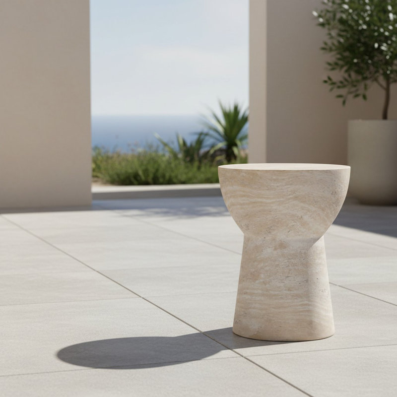Lumira Indoor Outdoor Side Table  In Concrete Finish, Ocean Stone