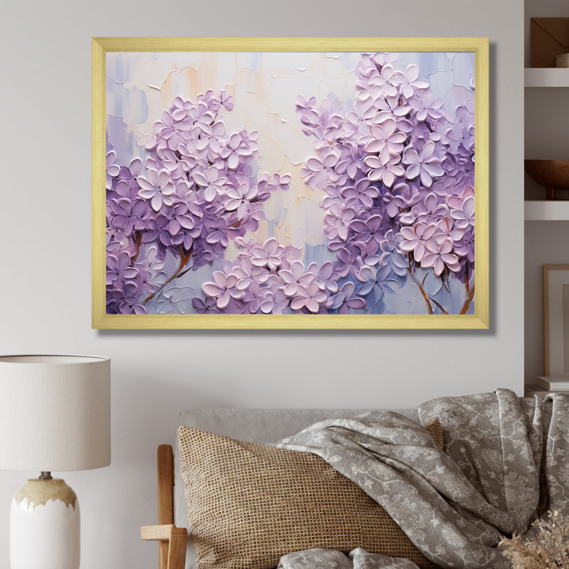 Blooming Lilac Melody III - Lilas, art sur toile, H 24 po x l 32 po x P 1 po, Cadre doré simple