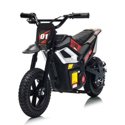 Motocyclette électrique 24V 350W pour enfants avec pneus gonflables de 12 po, vitesse maximale de 14MPH, capacité de charge de 130 lb, mini-moto tout-terrain à gaz à poignée rotative pour la pratique du sentier, noir