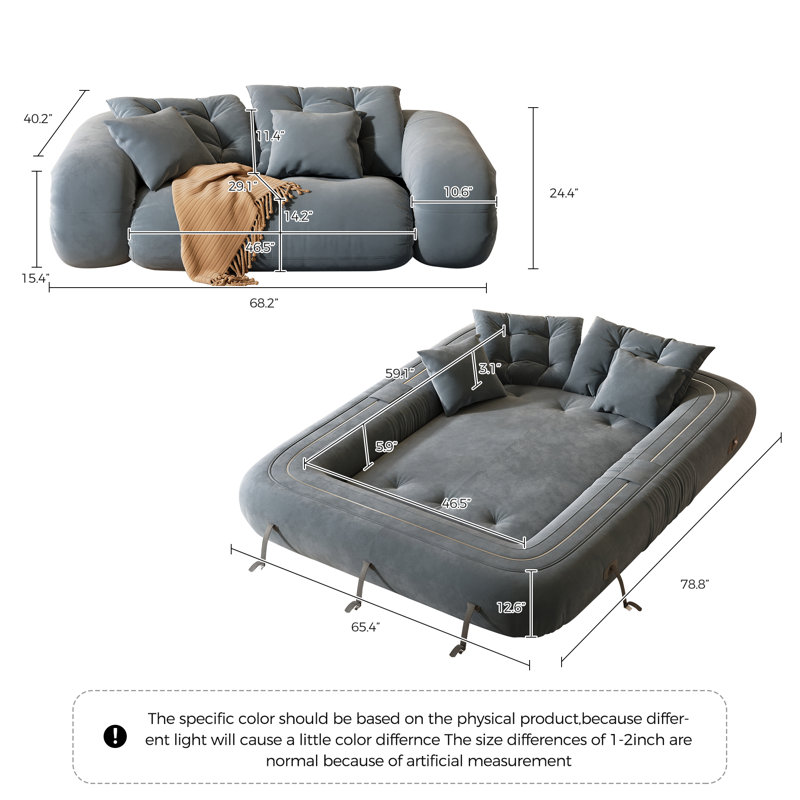 Canapé-lit convertible en velours Anchondo, H 23,6 po x l 68,5 po x P 40,2 po, Gris