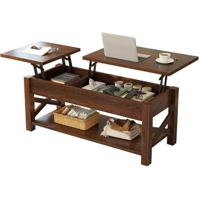 Coffee Table 47.2"", 2 Way Lift Top Farmhouse Center Table with Hidden Compartment, Open Shelf & X Wooden Support for Living Room, Black -  Ophelia & Co., B158AEBE782C4E66A49CFFE64D408582
