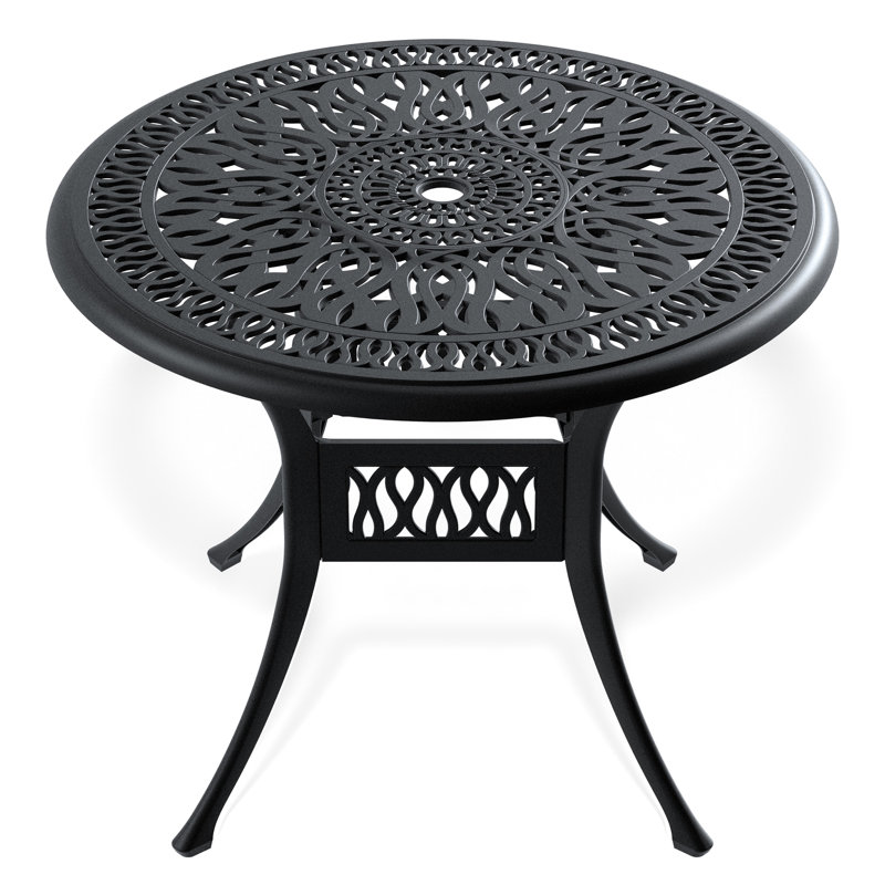 Cast Aluminum Patio Table With Black Frame, 35.12" - Excellent Weather Resistance, Ergonomic Dining Frame In Noise-Reducing Feature, Elegant