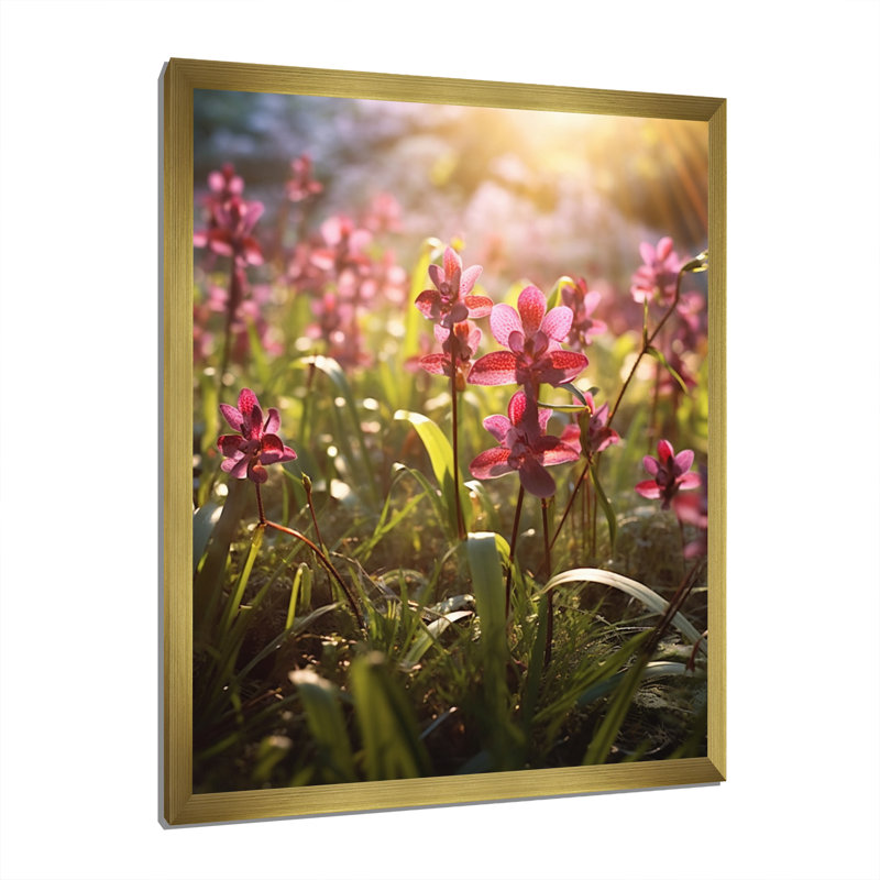 Orchidées exotiques roses et vertes sur toile, Cadre doré à une seule photo, H 32 po x l 24 po x P 1 po