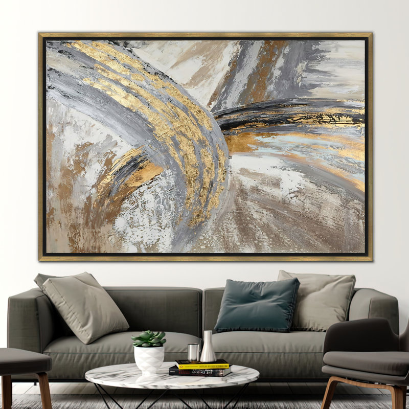 Abstract Wall Art - Contemporary Canvas Decor for Modern Homes, Framed Print without Mat, Gold, 60 cm H x 90 cm W