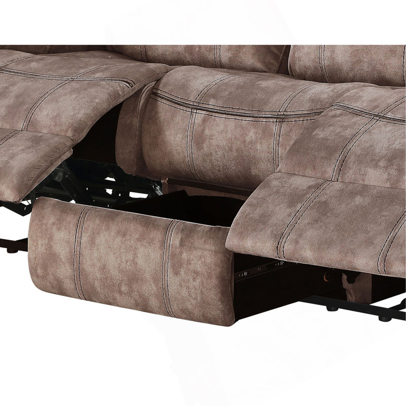 Zubaida Two Tone Chocolate Velvet Recliner Sofa W/USB Port & Drop Down Table
