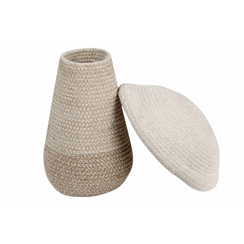 Panier en coton et bois, H 10 po x l 9 po x P 9 po