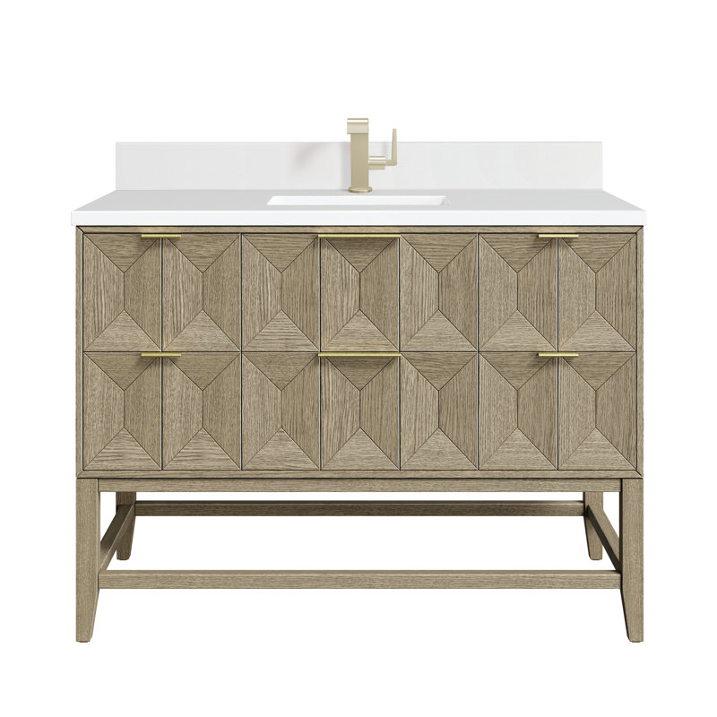 Emmeline 48'' Single Bathroom Vanity with Top, White Zeus, Single-Hole