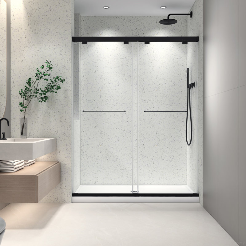 North American Frameless Double Sliding Matte Black Shower Door With Adjustable Soft Closing Function 8Mm Tempered Glass With Nano Easy Cleaning And Stick Explosion-Proof Menbrance