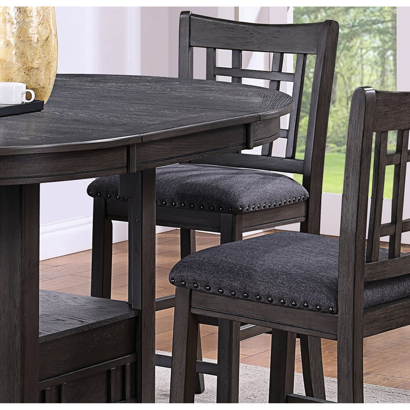 Table ovale en bois massif avec feuille, finition grise contemporaine, aspect rond et moderne
