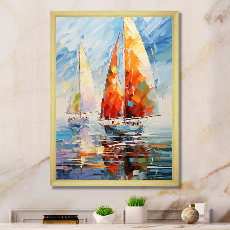 Achna voilier abstrait vents II, H 40 po x l 30 po x P 1,5 po, Encadrement doré