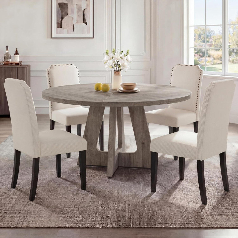 Ensemble de table de salle à manger 3 pièces 47,24 po avec 2 chaises rembourrées, Gris, 3 pièces: table, 2 chaises, Beige