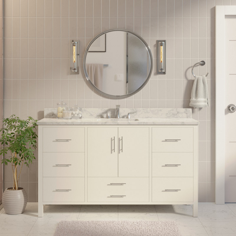 Ensemble de meuble-lavabo simple 60 po Kiara, Blanc, Marbre de Carrare