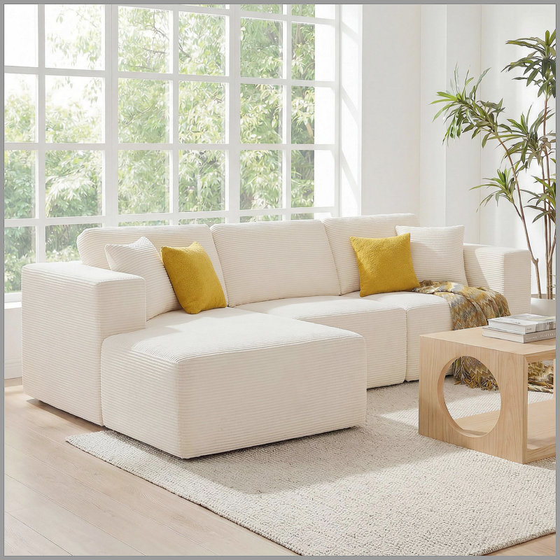 Canapé modulaire 109 po Cloud, canapé modulaire sans os avec méridienne en forme de L, canapé en velours côtelé à assise profonde, aucun assemblage requis, canapé modulaire moderne pour le salon