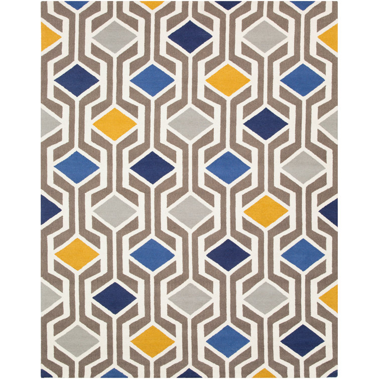 Younkin Geometric Handmade Tufted Wool Blue/Gray Area Rug
