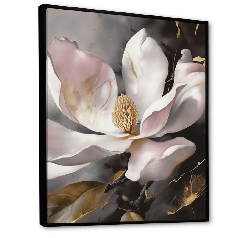 Rose magnifique Magnolias II - impression, H 32 po x l 16 po x P 1 po, Cadre flottant noir