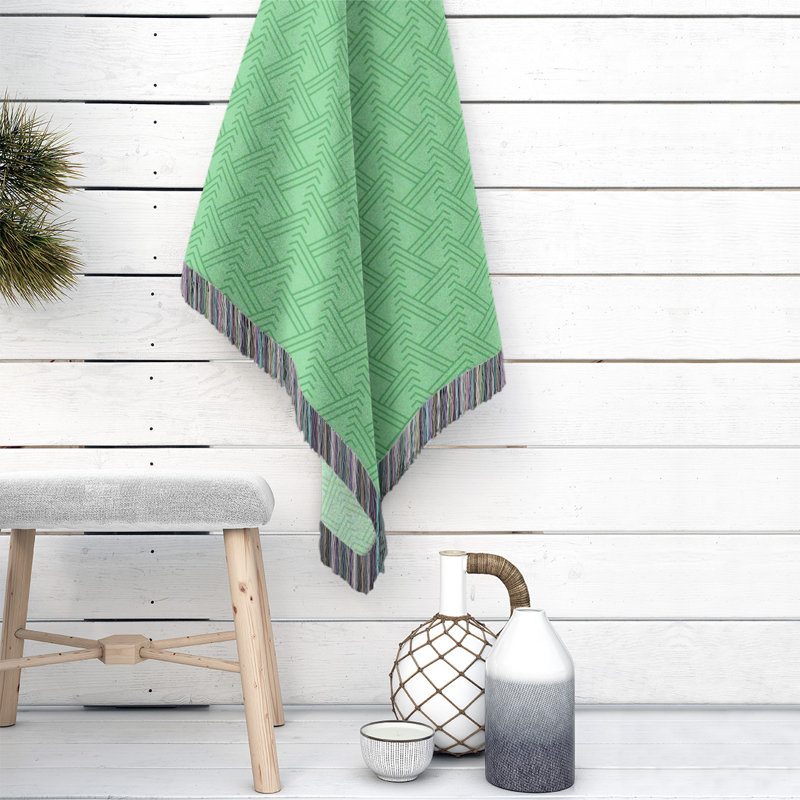 Couverture en coton tissé zigzag classique, L 37 po x L 52 po, Bleu-vert