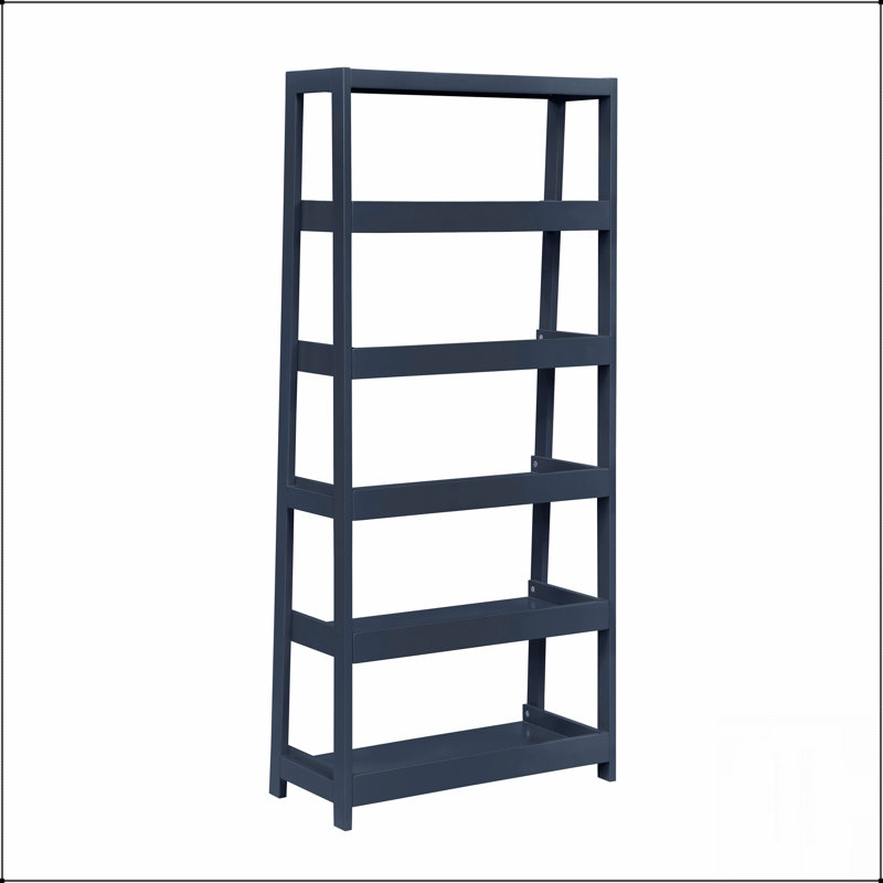 Bibliothèque moderne moderne à 5 tablettes avec finition bleue élégante, support en bois durable pour la maison ou le bureau