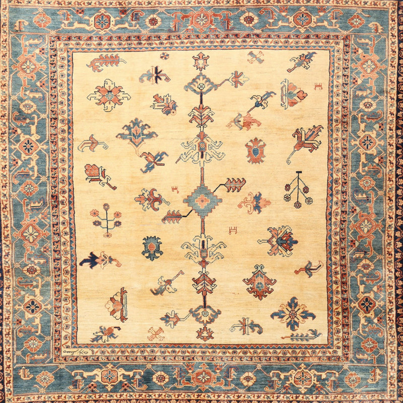 Tapis beige/rouge traditionnel, Carré 3 pi