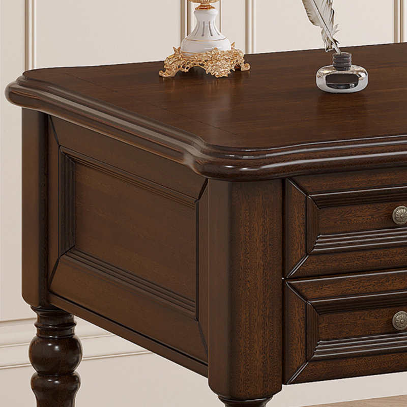 Nut-brown Rectangular Solid Wood with 5 drawers desk