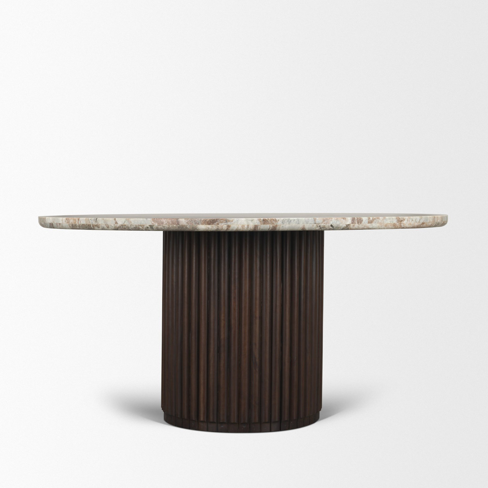 Marbrello 60" Round Marble Dining Table, Brown/Espresso Brown