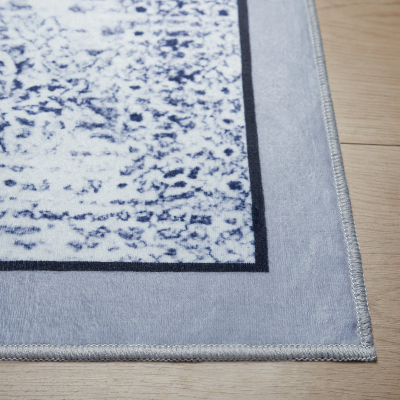Blue and Gray Silk Washable Traditional Area Rug - 3x5