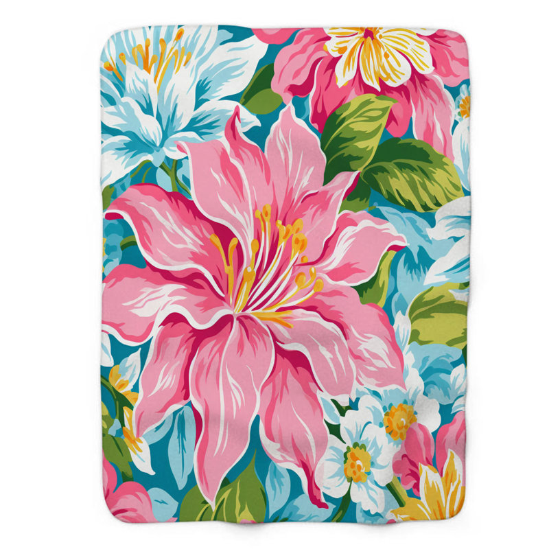 Motif de balise maritime - 1 pièce Sherpa Premium, L 60 po x L 80 po, Motifs floraux de fusion