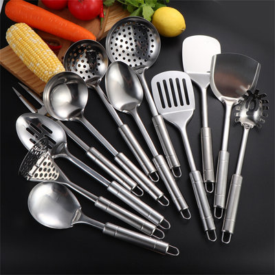 12-Piece Stainless Steel Kitchen Utensil Set With Spatula, Slotted Turner, Ladle, Skimmer, And Rice Paddle For Cooking
