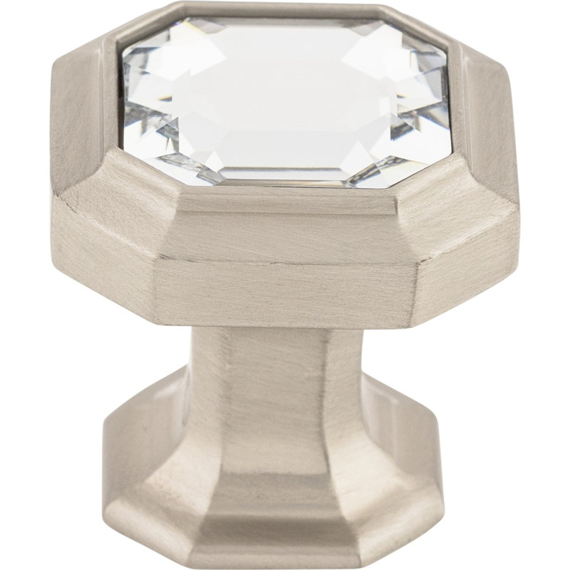 Crystal Emerald 1 1/8" Length Geometric Knob, Brushed Satin Nickel